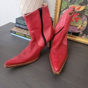 Pistola red leather heeled boot size 6.5 pointed toe western Nashville bootie